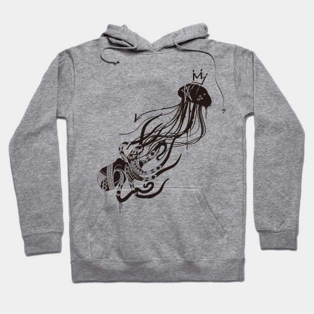 Octopus and Jellyfish (Monochrome) Hoodie by TurkeysDesign